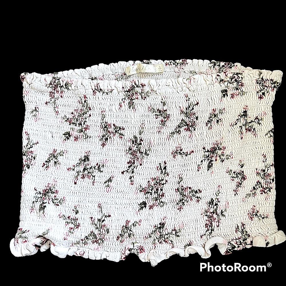 White Strapless Tube Top Floral Crop Top, heart hips brand, large